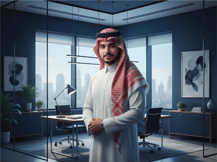 Woman in a light blue hijab looking at her phone, representing ambitious entrepreneurs.