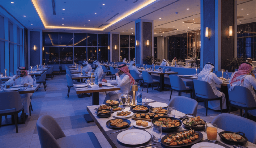 A top-down view of a table with various delicious food dishes.
